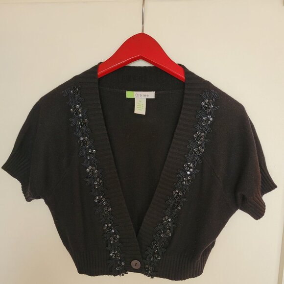 Cashmere / Silk KNIT Black Shrug Accent Details & Red Hanger - Picture 1 of 7
